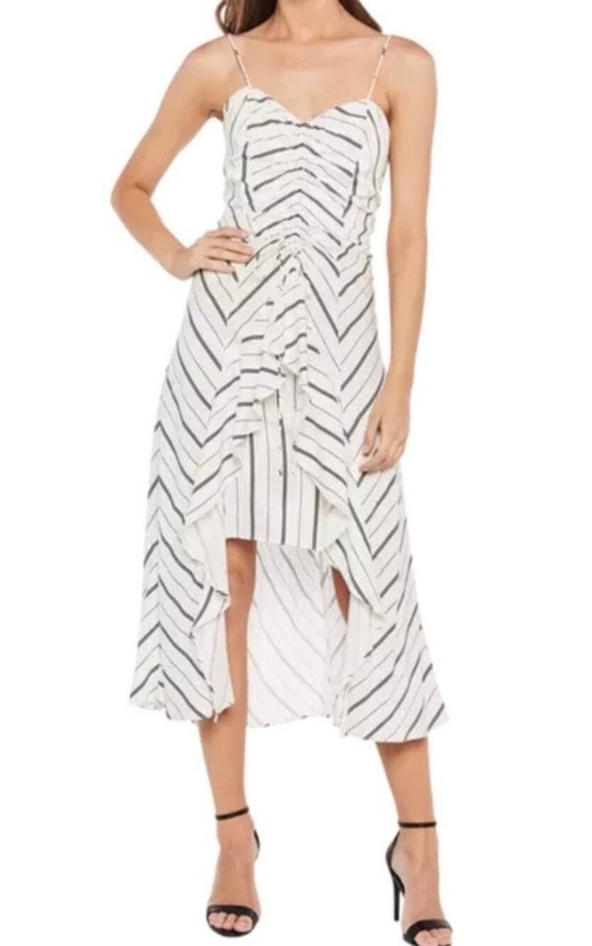 Bardot Revolve Winona Stripe Ruffled Midi Dress Women's 10 Large White